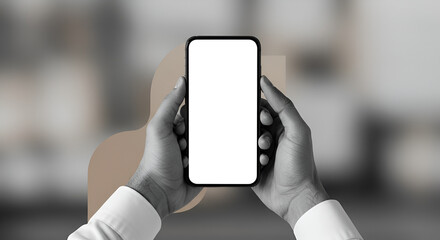 Phone in hands monochrome workspace setting