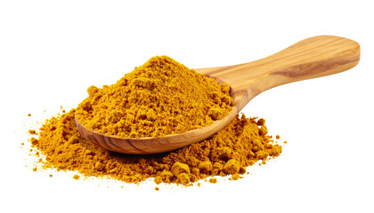 Ground curry in wooden spoon on white Background.