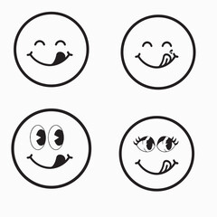 Cheerful Lines: Minimalist Black & White Cartoon Face Icons