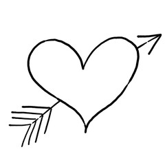Heart with arrow, Broken heart, simple note sketch, hand drawn illustration, black pencil, transparent background, PNG