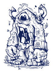 Hand-Drawn Illustration of a Mystical Giant Rock Creature with Unique Features