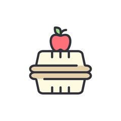 Stylized Icon Depicting a School Lunchbox With a Red Apple On Top
