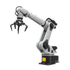 3D Render of Industrial Robotic Arm – Automated Manufacturing Technology Closeup, Isolated on White or Transparent Background