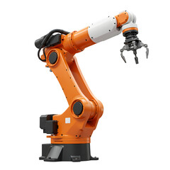 3D Render of Industrial Robotic Arm – Automated Manufacturing Technology Closeup, Isolated on White or Transparent Background