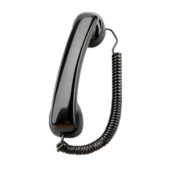 Black landline phone receiver communication tool vintage technology retro on transparent background