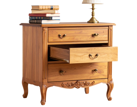  Title 1 Vintage Wooden Nightstand with Lamp and Books