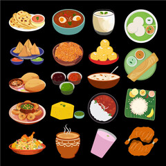 Sticker design themed food and dishes from India