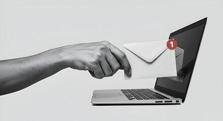 Receiving an important email notification on laptop