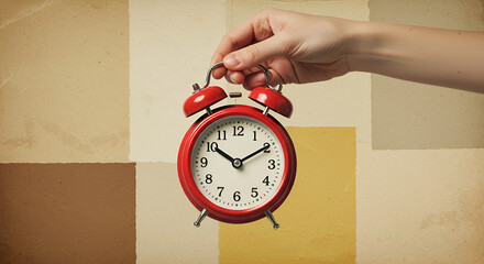 Red alarm clock hanging time slipping away