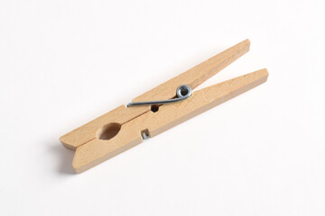 Wooden clothes pin isolated on white background with clipping path