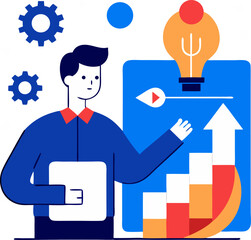 Business people discuss financial graphs and charts, illustrating concepts of work, success, and communication in the office