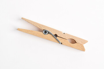 Wooden clothes pin isolated on white background with clipping path