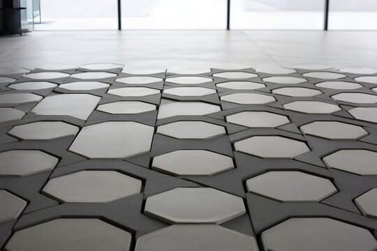 Modern geometric floor pattern with octagonal tiles and dark grout lines