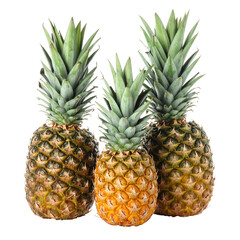 Fototapeta premium Trio of Fresh Pineapples on Black: Ripe, Juicy, and Ready to Eat