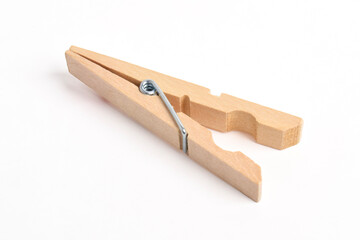 Wooden clothes pin isolated on white background with clipping path
