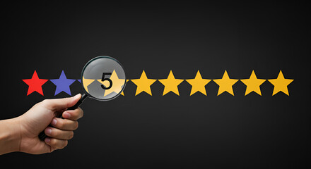Review magnification Rating emphasizes five stars