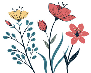 set of differents flower inen on white background