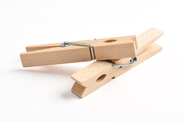 Wooden clothes pin isolated on white background with clipping path