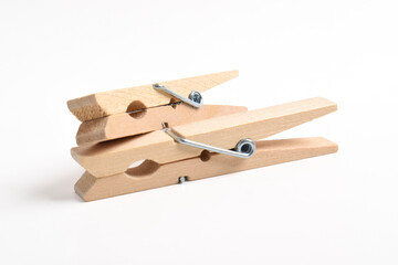 Wooden clothes pin isolated on white background with clipping path