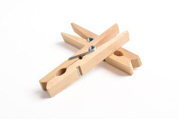 Wooden clothes pin isolated on white background with clipping path