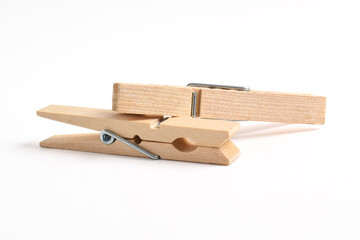 Wooden clothes pin isolated on white background with clipping path