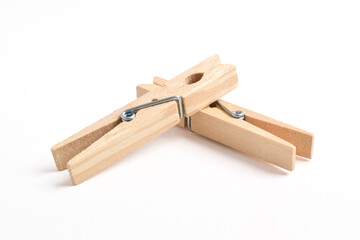 Wooden clothes pin isolated on white background with clipping path