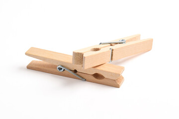 Wooden clothes pin isolated on white background with clipping path