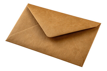 Brown kraft paper envelope folded and isolated on transparent background