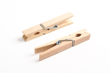 Wooden clothes pin isolated on white background with clipping path