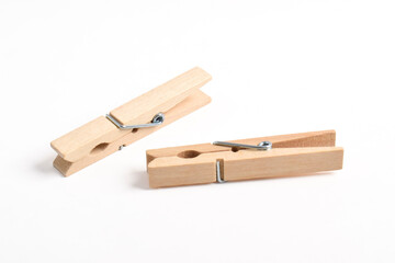 Wooden clothes pin isolated on white background with clipping path