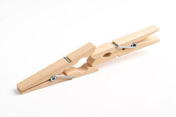 Wooden clothes pin isolated on white background with clipping path