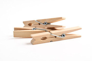 Wooden clothes pin isolated on white background with clipping path