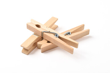 Wooden clothes pin isolated on white background with clipping path