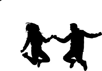 Silhouettes of Friends Clinking Bottles or Glasses