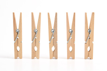 Set of Wooden clothes pin isolated on white background