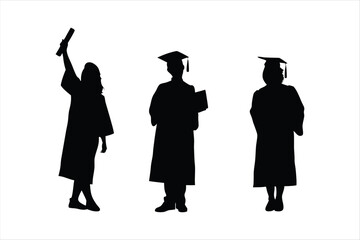 Silhouettes Of Students with Graduate Caps - Students with Diplomas And Gowns  - Diverse Graduation Silhouettes
