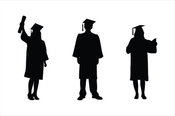 Silhouettes Of Students with Graduate Caps - Students with Diplomas And Gowns  - Diverse Graduation Silhouettes