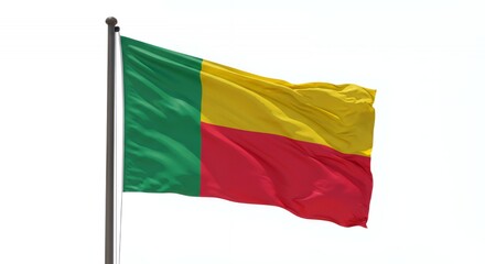 Benin's vibrant flag billows proudly against a clear sky, a symbol of national pride and identity.