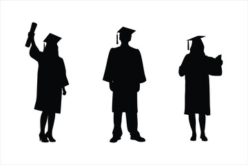 Silhouettes Of Students with Graduate Caps - Students with Diplomas And Gowns  - Diverse Graduation Silhouettes