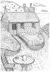 Cozy Seaside Cottage Garden Sketch