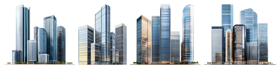 Obraz premium PNG Modern skyscrapers skyline architecture, element set on transparent background