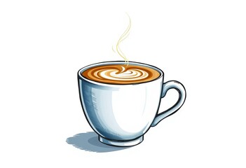 Hand-drawn vector illustration of a coffee latte; stylized cup with steam, bistro, simple