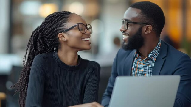 Two Female and Male Engineers Using Laptop Computer to Analyze and Discuss How to Proceed with the Artificial Intelligence Software. Casually Chatting in High Tech Research Office
