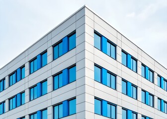 Obraz premium Modern Office Building Facade With Geometric Pattern And Blue Windows