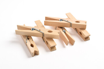 Wooden clothes pin isolated on white background with clipping path