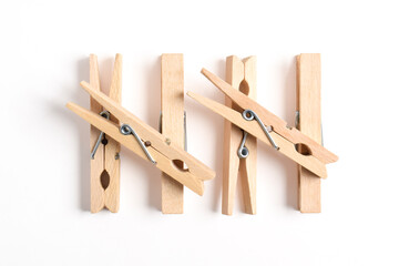 Wooden clothes pin isolated on white background with clipping path