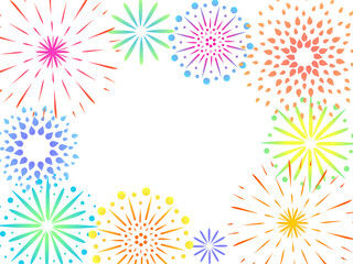 カラフルな花火のフレーム　明るいお祭りの背景