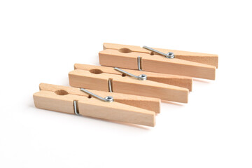 Wooden clothes pin isolated on white background with clipping path