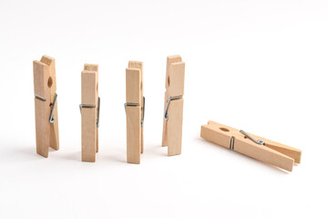 Wooden clothes pin isolated on white background with clipping path