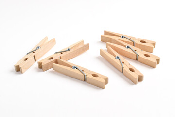 Wooden clothes pin isolated on white background with clipping path